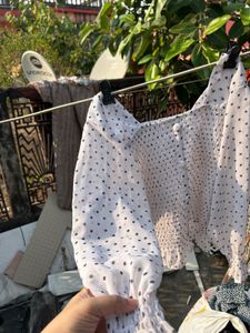 Polka Dot Puff Sleeve Top