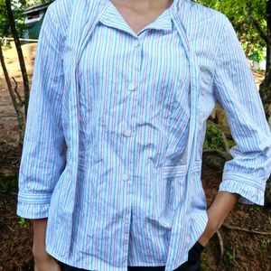 Striped Tie-Neck Blouse