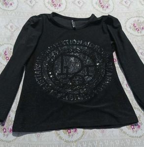 Black Long Sleeve Top with Rhinestone Detail