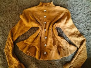 Brown/mustard yellow Knit Button-Up Cardigan