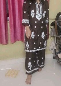 Brown Embroidered Kurta Set
