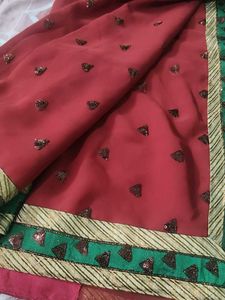 Dark Mauve Color Saree With Green Border
