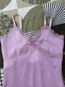 H&amp;M Pink Lace Trim Slip Dress