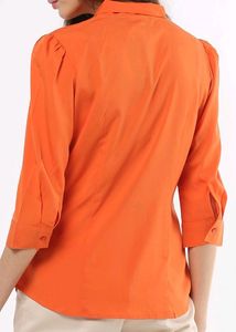 Orange Shirt With Tie Up Neckline By Fig In Small