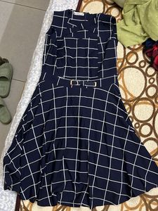 Navy &amp; White Checked Dress