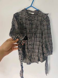 Plaid Ruffle Trim Top