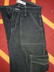 Denim Black Pant With White Threaded Design