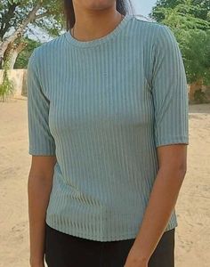 Ribbed Knit Top - Casual Everyday Tee
