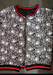 Floral Designed Jacket And Blue Cotton Kurta