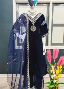 Pure Viscose Velvet With Embroidery Suit Set XL
