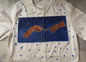 Pretty Handpainted White Crop Shirt With Back Knot