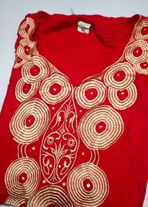 XL Size Red Long Cotton Anarkali Dress