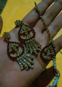 Rhinestone Necklace, Earrings &amp; Maang Tikka Set