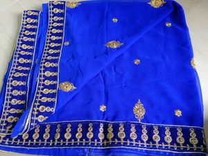 Blue Saree With velvet Golden Border 💙