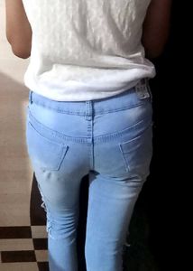 Light Blue Ripped College Jeans