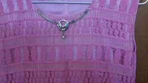 pink self color allover lace work sleeveless kurta