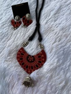 Maroon Fabric Pendant Jewelry Set
