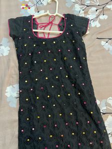 Black Embroidered Stitched Kurta