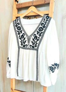 Black Embroidery Work Cotton Top Size-36