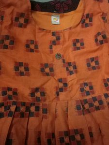 Orange Printed Girls Dress