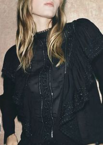 Zara:Ruffled Pearl Handwork Blouson