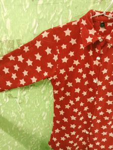 Red Star Print Button Down Shirt Top