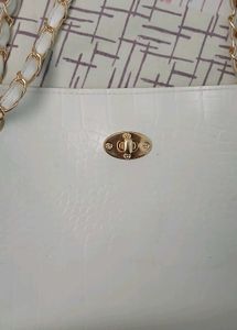 White Tote Bag with Gold Chain