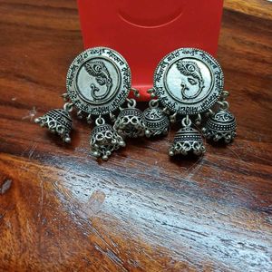 Oxidized German Silver Lord Ganesh Jhumka Earrings