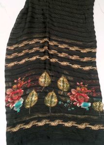 Black Flower Print Saree
