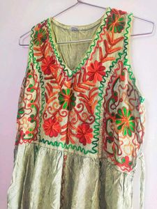 Green Boho Embroidered Dress