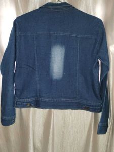 Navy Blue Denim Jacket With Pearl Design