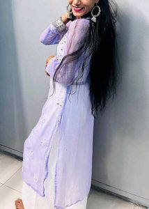 Lavender Georgette Kurti with Mirror &amp; Thread Embr