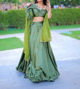 Olive Green Crop Top &amp; Skirt Set