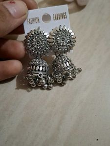 Oxidized Silver Jhumka Earrings
