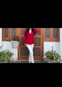 New Red Top With White Denim