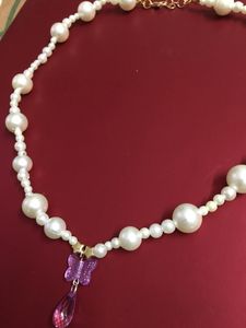 Pearl Bead W Butterfly&amp;Teardrop Pendant Necklace