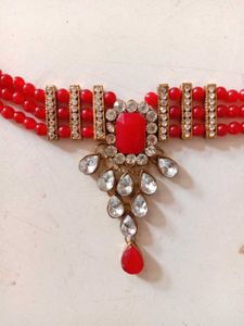 Red &amp; Crystal Statement Necklace Set