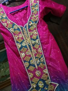 Embroidered Pink &amp; Blue Salwar Kameez