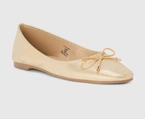 Gold Ballet Flats with Bow