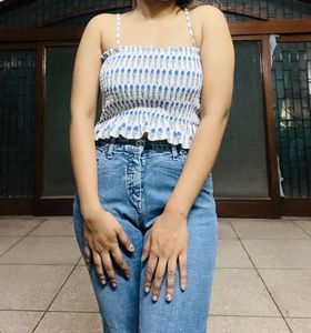 Pretty Floral Shirred Padded Crop Top
