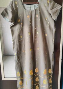 Grey Straight Partywear Kurti