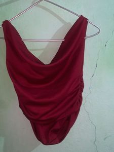 Burgundy Ruched Bodysuit