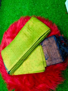 New Green Soft Silk With Navy Blue Border