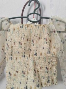 Floral Sheer Sleeve Smocked Top