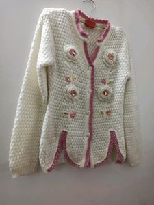 Designer Apple Cut Sweater (White N Pink)