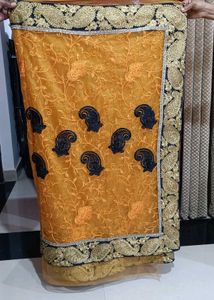 Golden Netted Saree✅Free Blouse + Peticot 💸