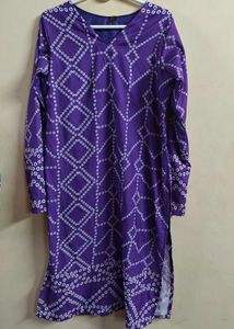 Purple Cotton Bandhani Printed Kurti For Women