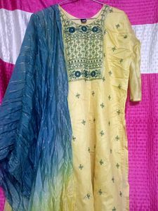 Yellow Embroidered Kurti Set