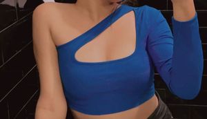 Blue One-Shoulder Crop Top