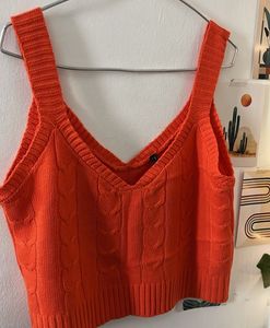 Orange Knit Crop Tank Top